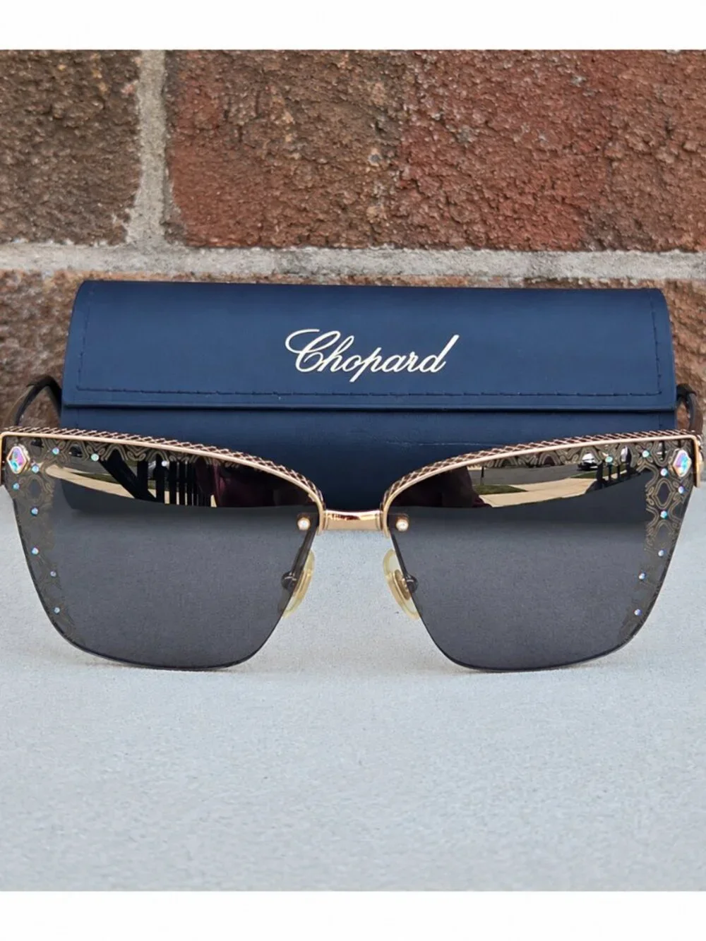 Chopard Imperiale Sunglasses SCH C19S Gold Crystal Embellished Cat Eye Luxury
